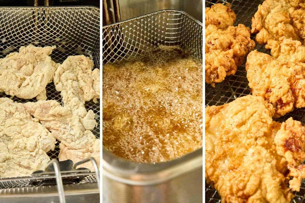 deep fryer with cooked chicken