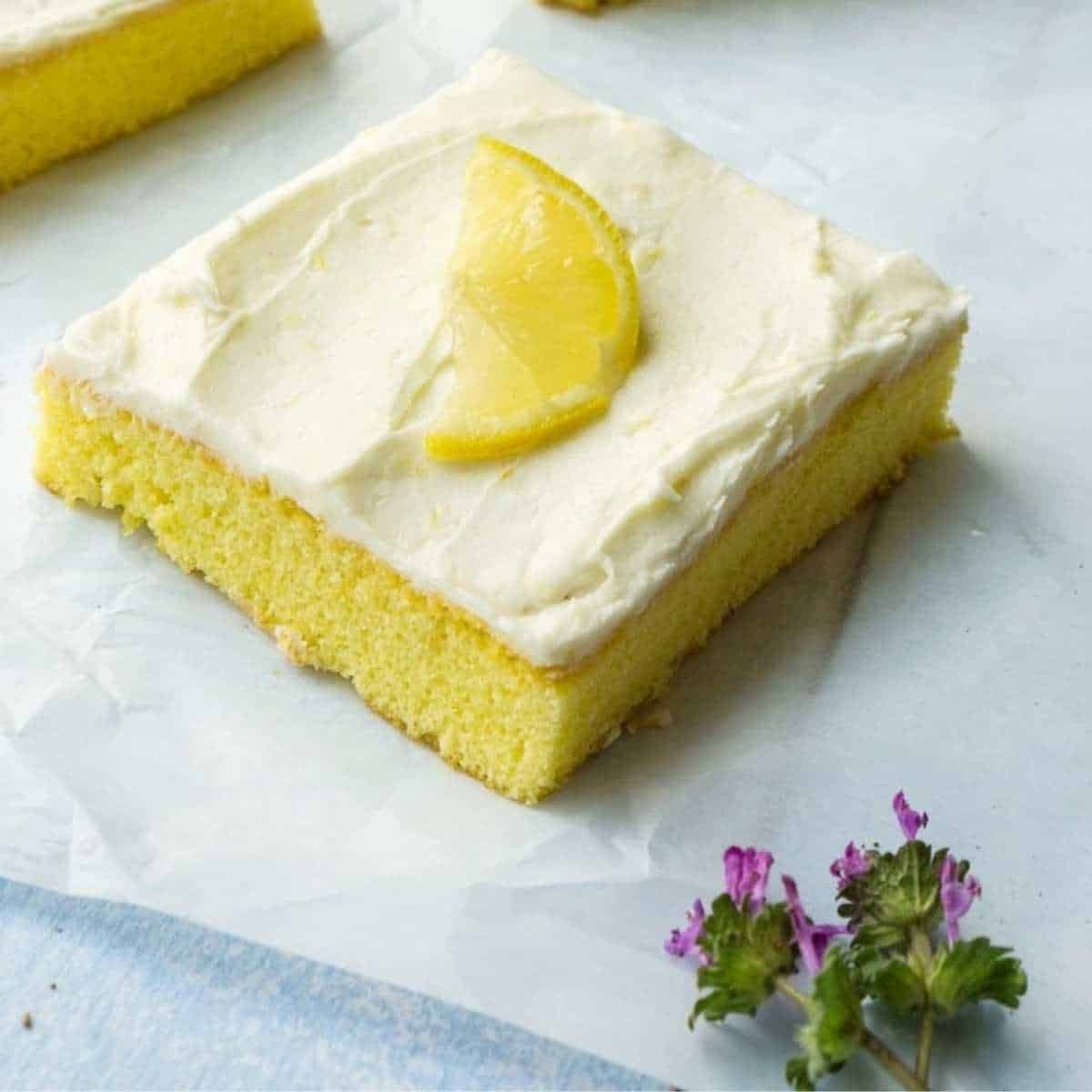 square cake with slice of lemon
