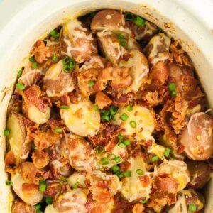 close up of potatoes with cheese and bacon