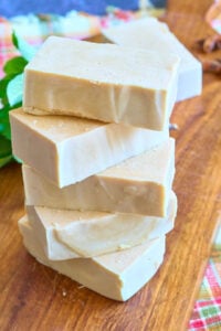 stack of tan bars of soap