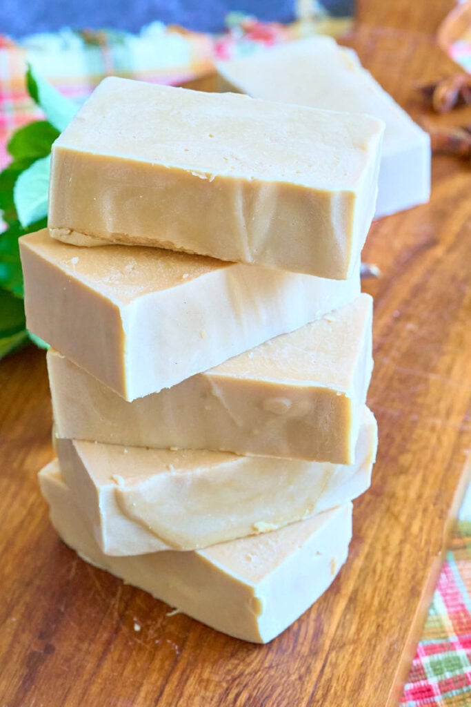 stack of tan bars of soap