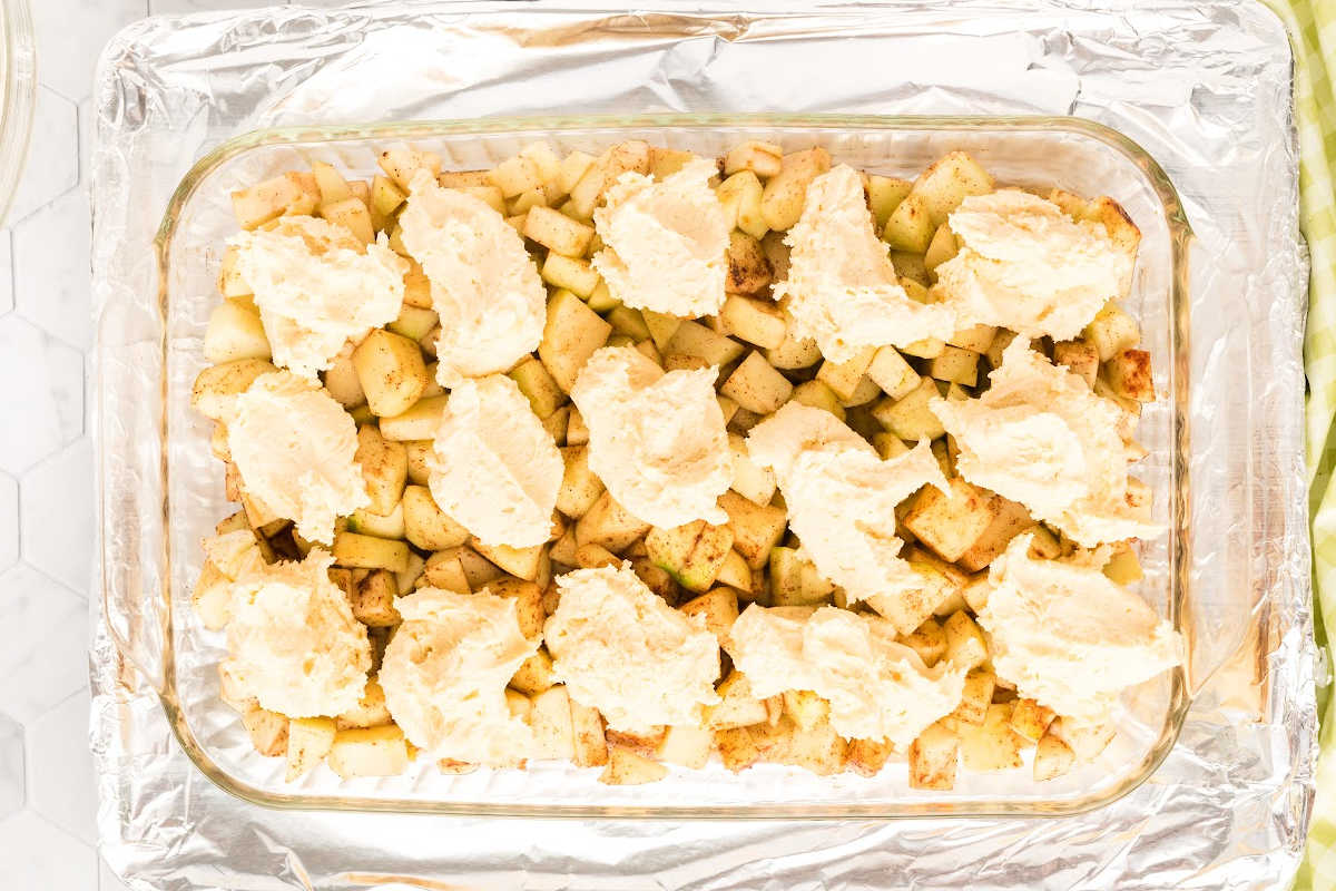 cookie dough topping on top of cobbler