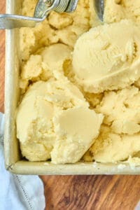 finished ice cream in gold loaf pan