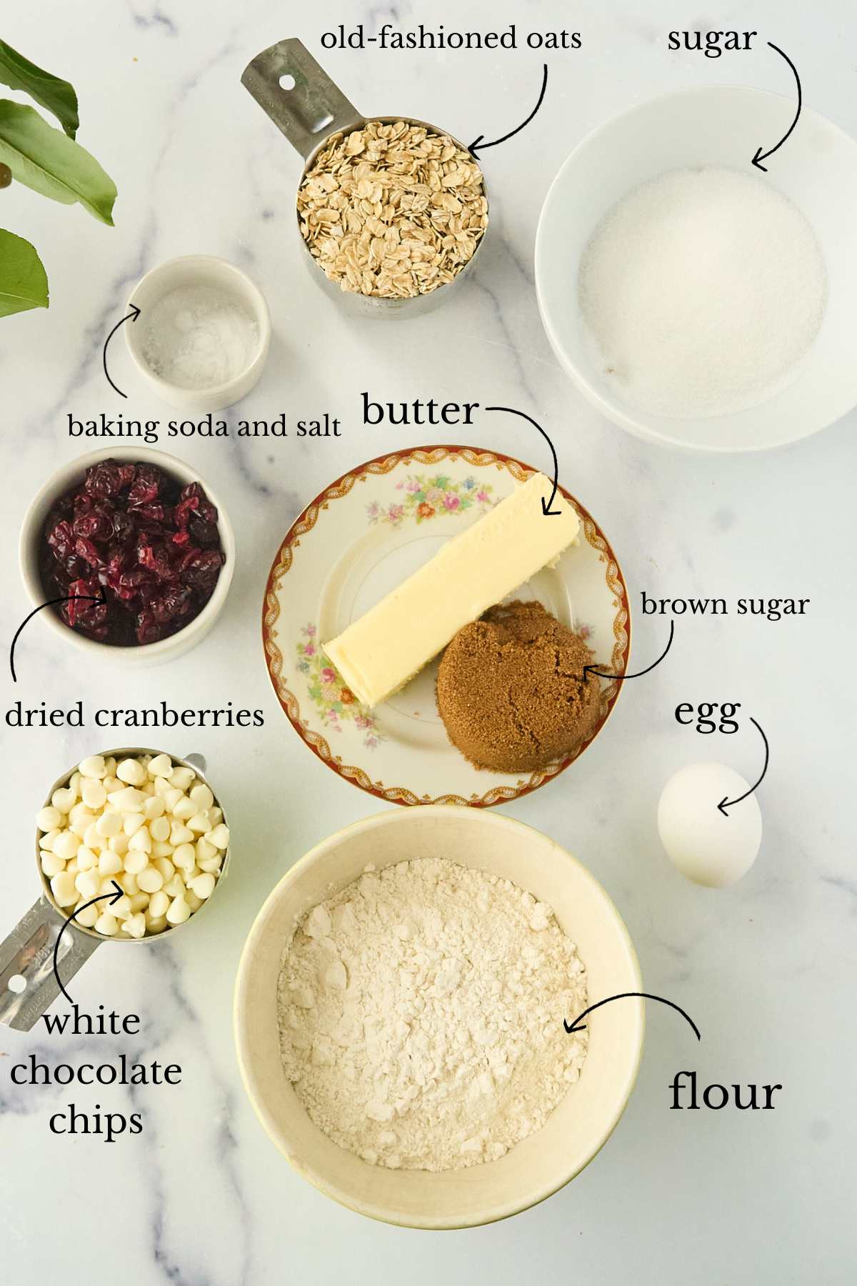 ingredients measured out on marble counter.