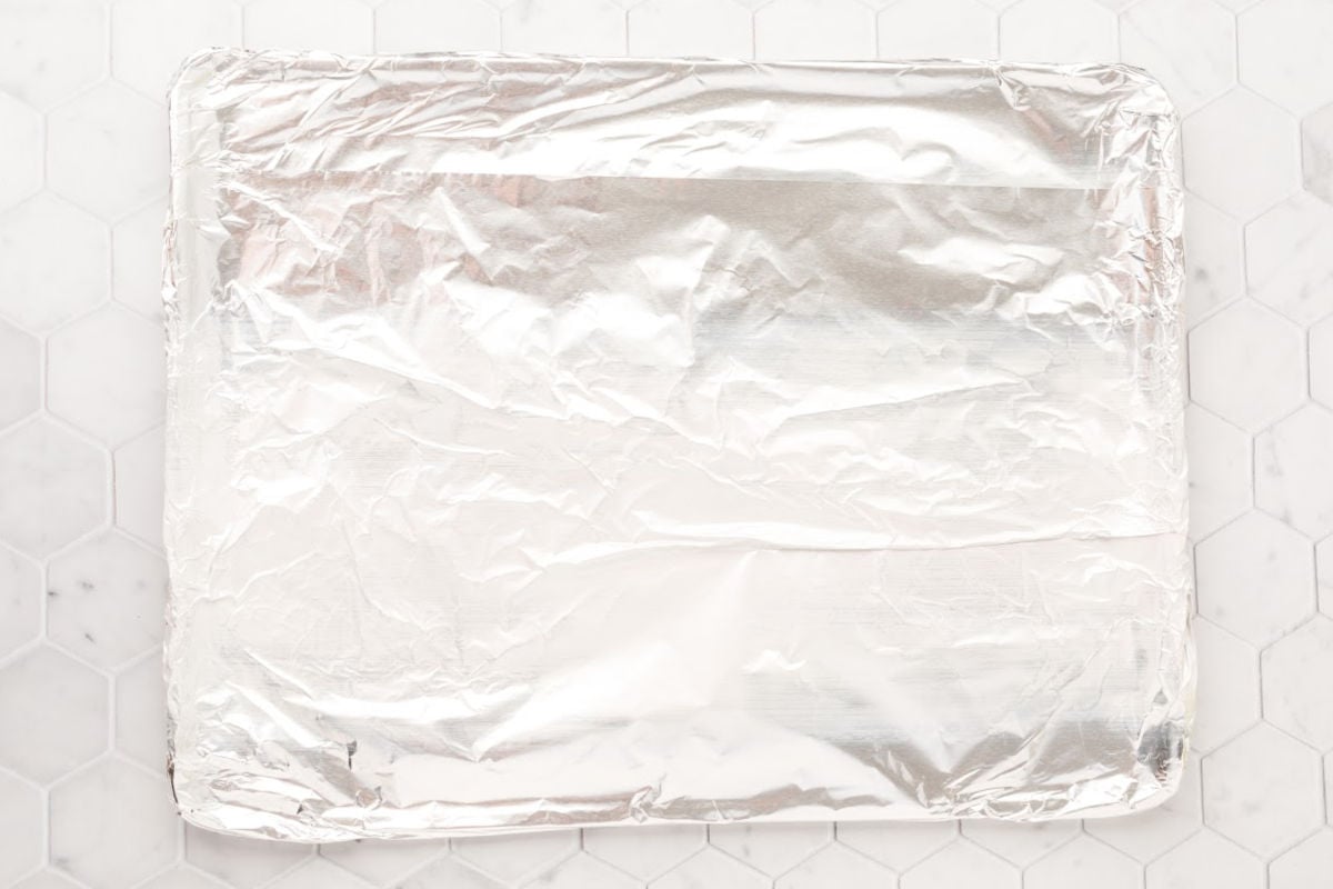 foil lined empty baking sheet.