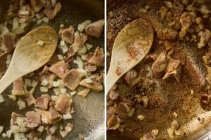 bacon onion and seasonings in pan