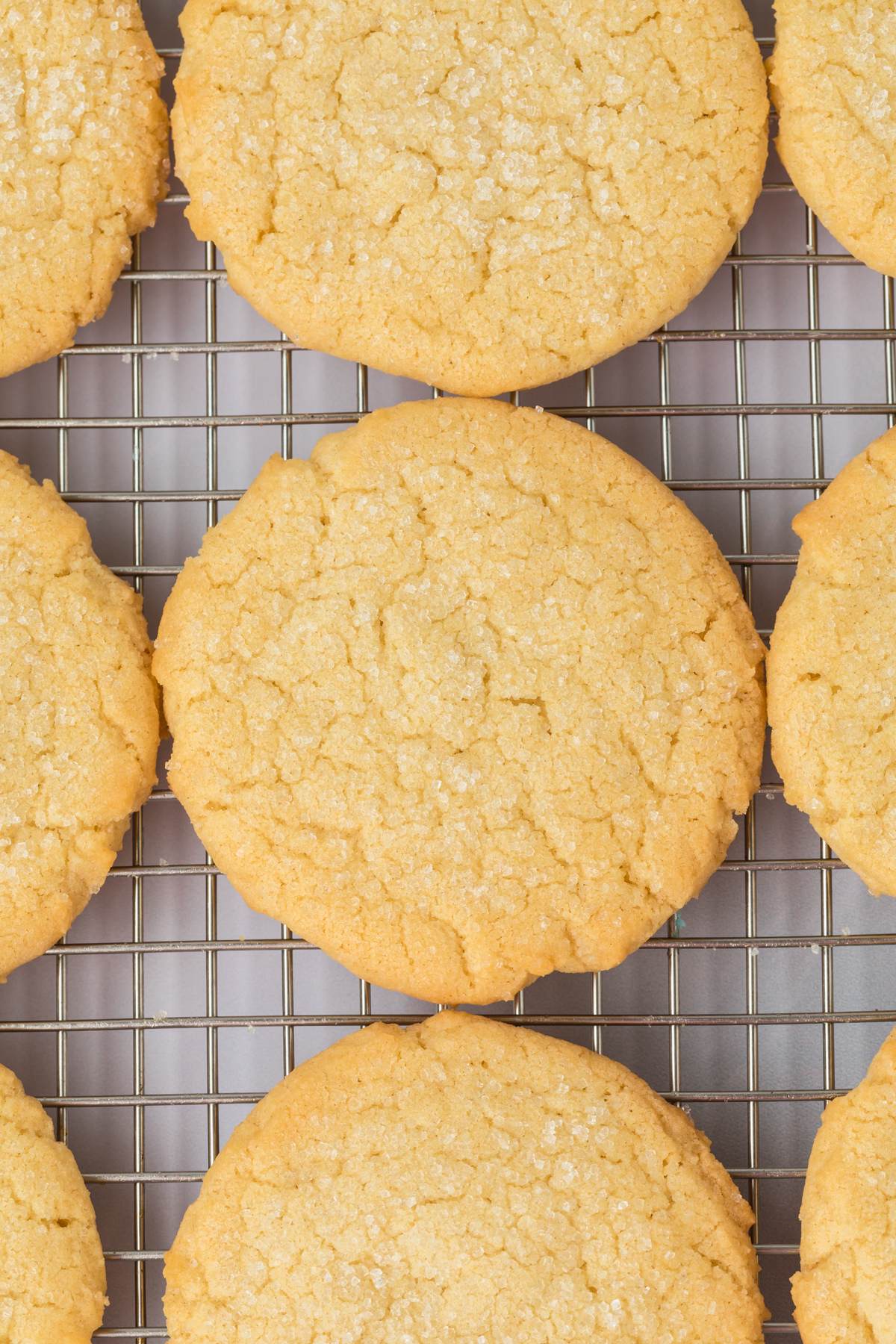 sugar cookies on cooling rack.