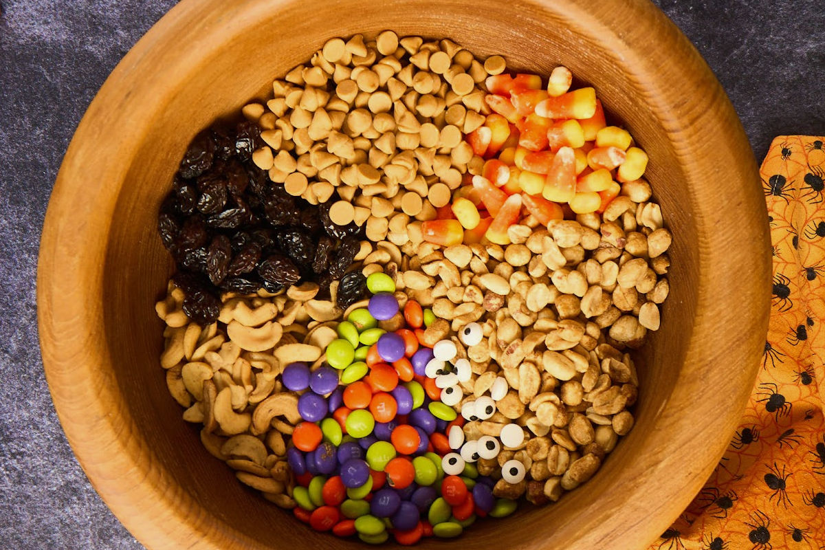large wooden bowl filled with ingredients.