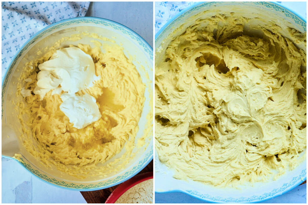 sour cream added to bowl and finished cookie dough.