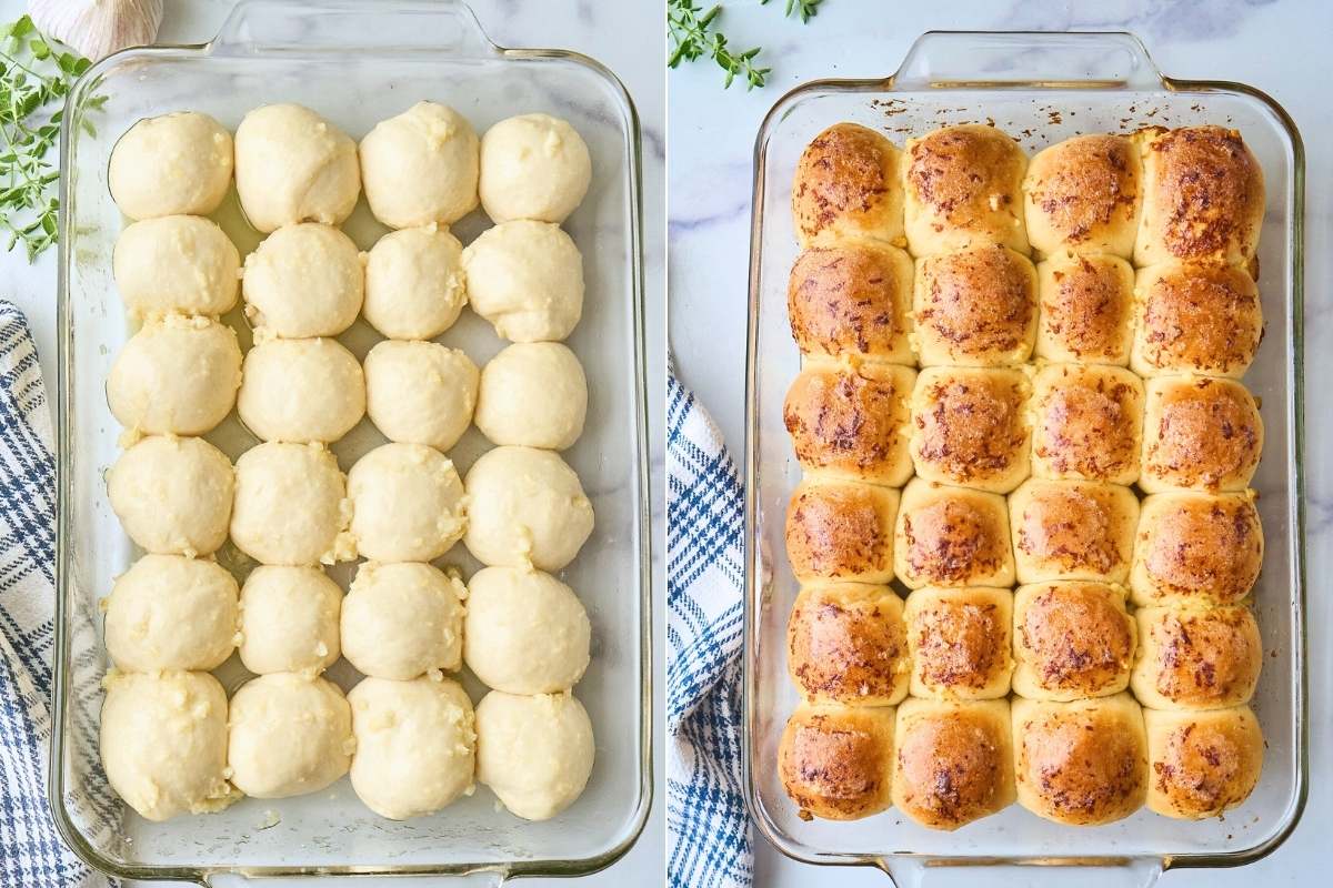 assembled rolls before and after baking