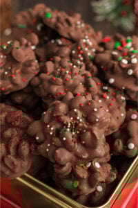 tin of homemade christmas crockpot candy.