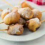 close up view of deep fried snickers.