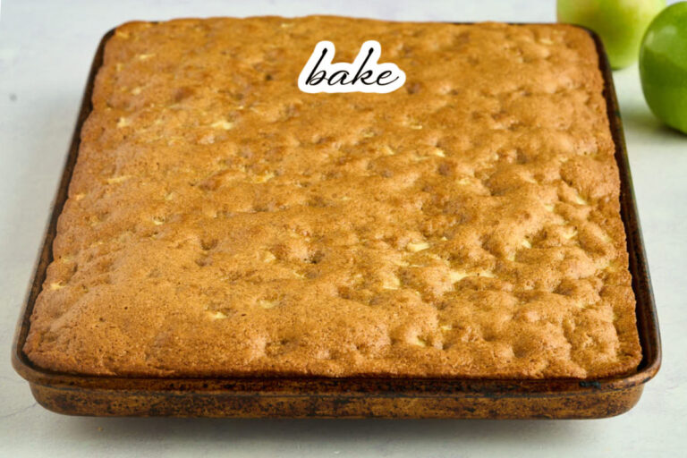 fully caked sheet cake.