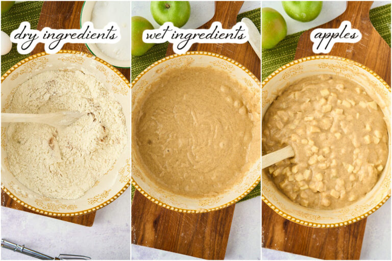 batter with dry ingredients, finished, and with chopped apples added.