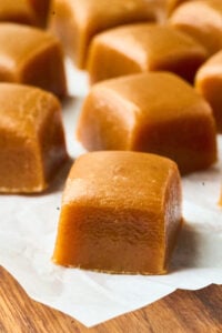 close up view of square candy.