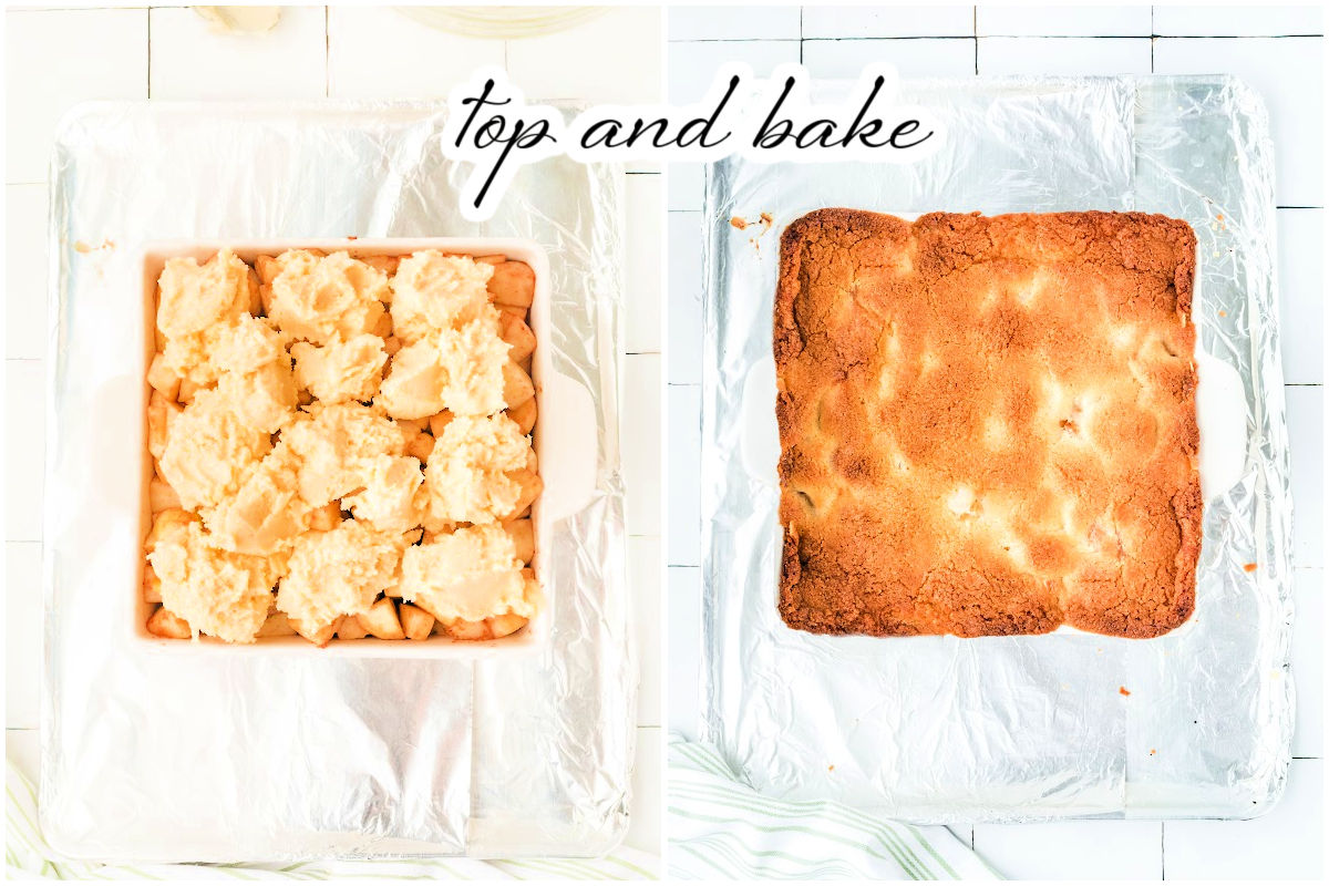 square cobbler before and after baking.