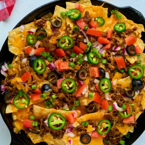 recipe card cast iron skillet nachos