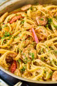 stainless skillet with cajun alfredo.