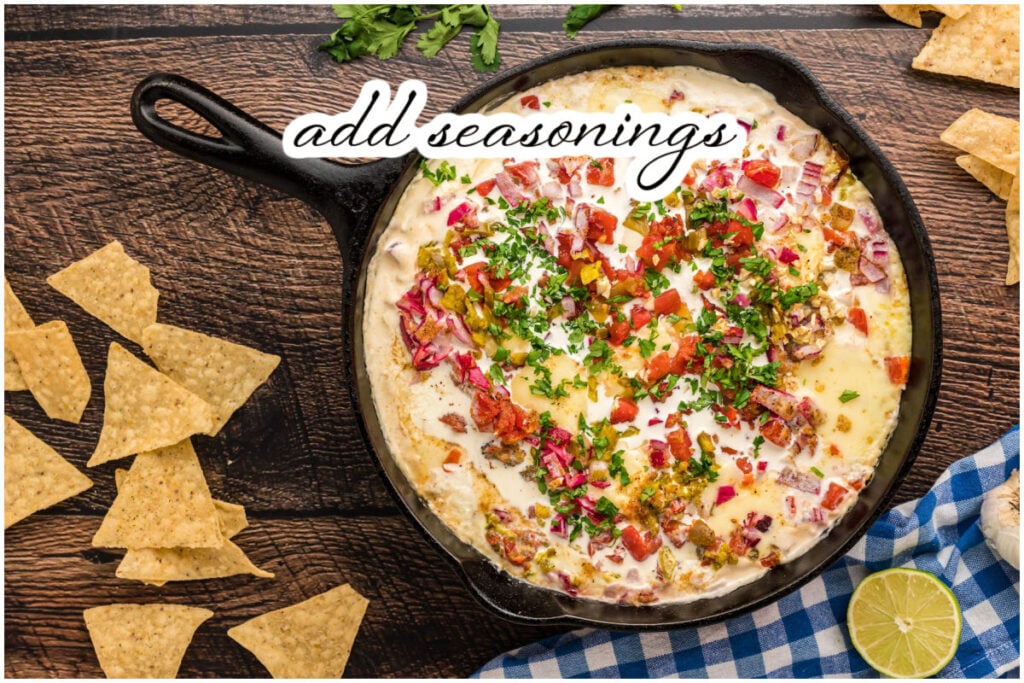 fresh veggies and cilantro on top of dip.