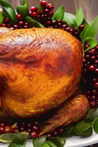 finished turkey with leaves and berries.