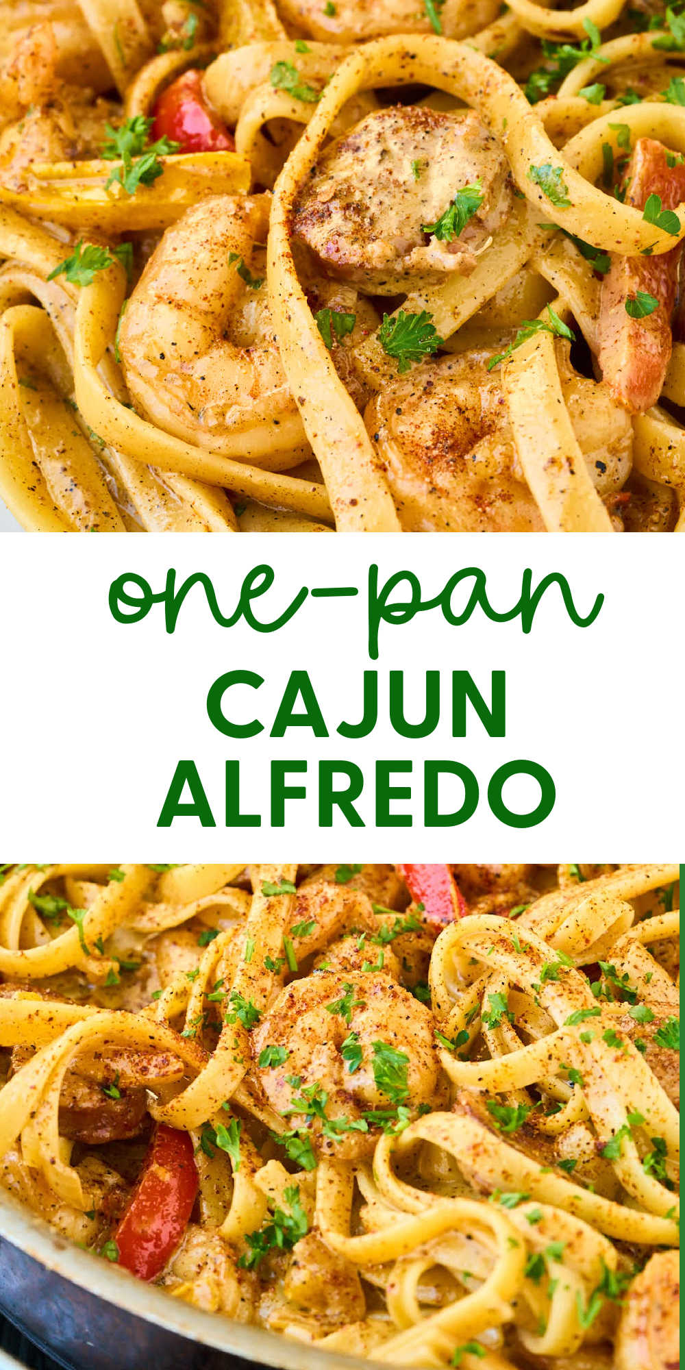 Cajun Fettuccine Alfredo {Shrimp + Sausage + Peppers}