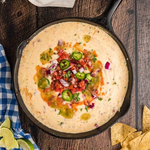 recipe card cast iron skillet queso