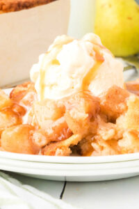 close up pear cobbler.