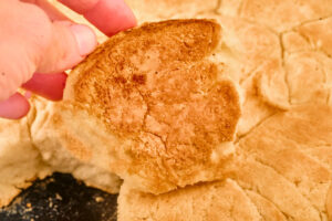 browned bottom of biscuit.