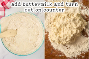 bowl with buttermilk on top of flour.