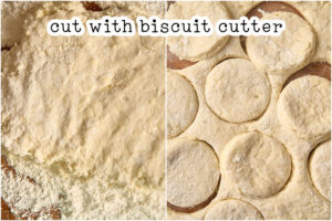 dough rolled out on counter with flour.