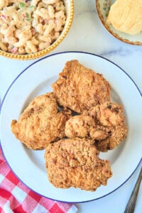 finished plate of fried chicken.