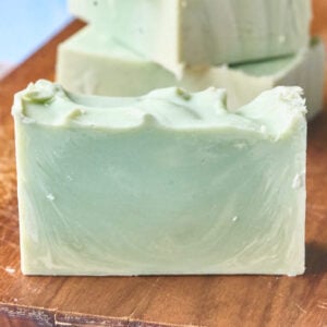 light green bar of homemade soap.