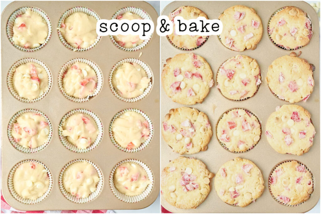 muffin batter before and after baking.