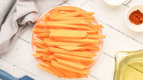 sliced sweet potatoes on plate.