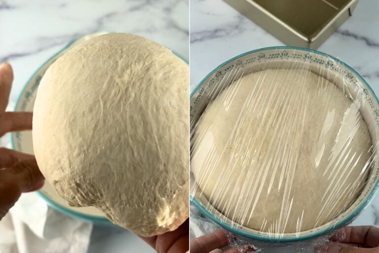 dough shaped into ball and fully risen.