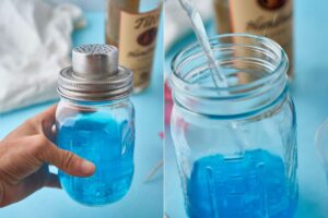 blue drink in mason jar shaker