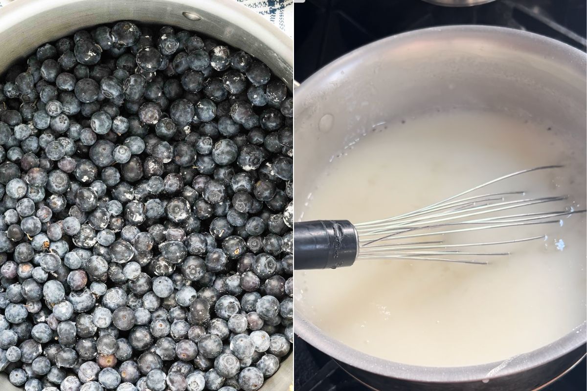 blueberries in pot with clear gel syrup.