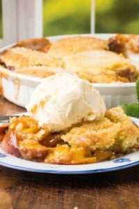 plated cobbler with ice cream on top/