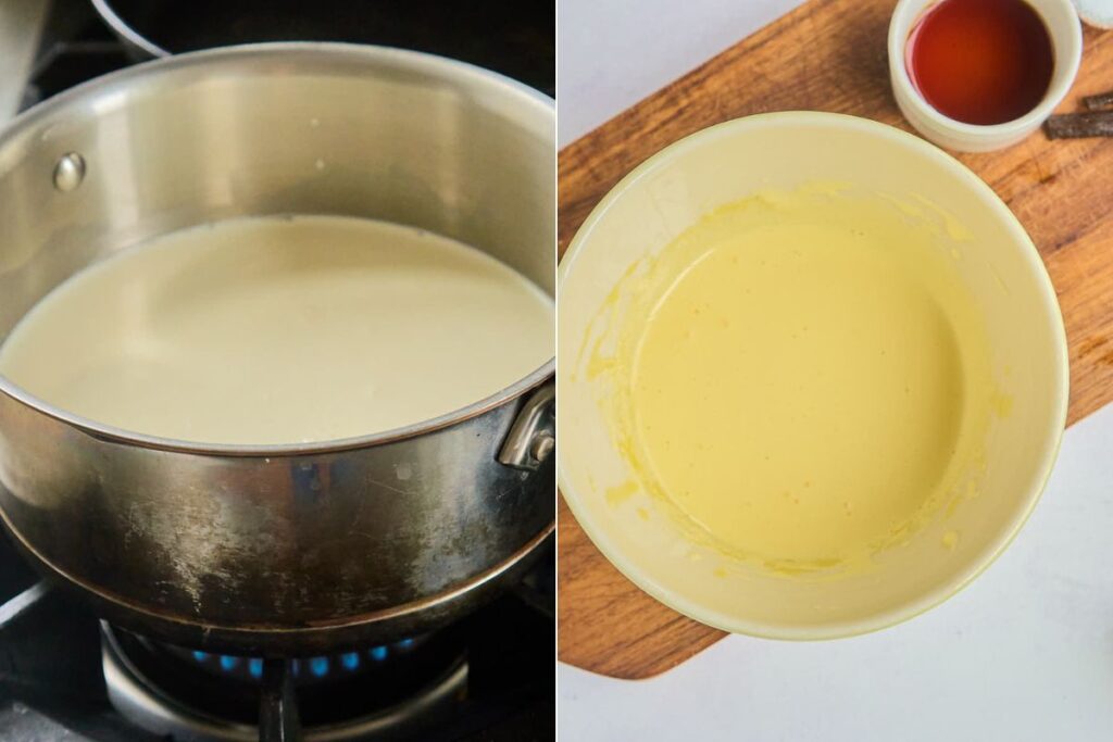 saucepan with milk cream and sugar.