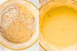 batter. with dry ingredients and mashed banana added.