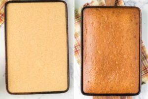 cake batter before and after baking.
