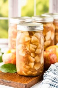 quart mason jar of canned apple pie filling.