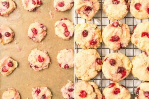 cookie dough before and after baking.