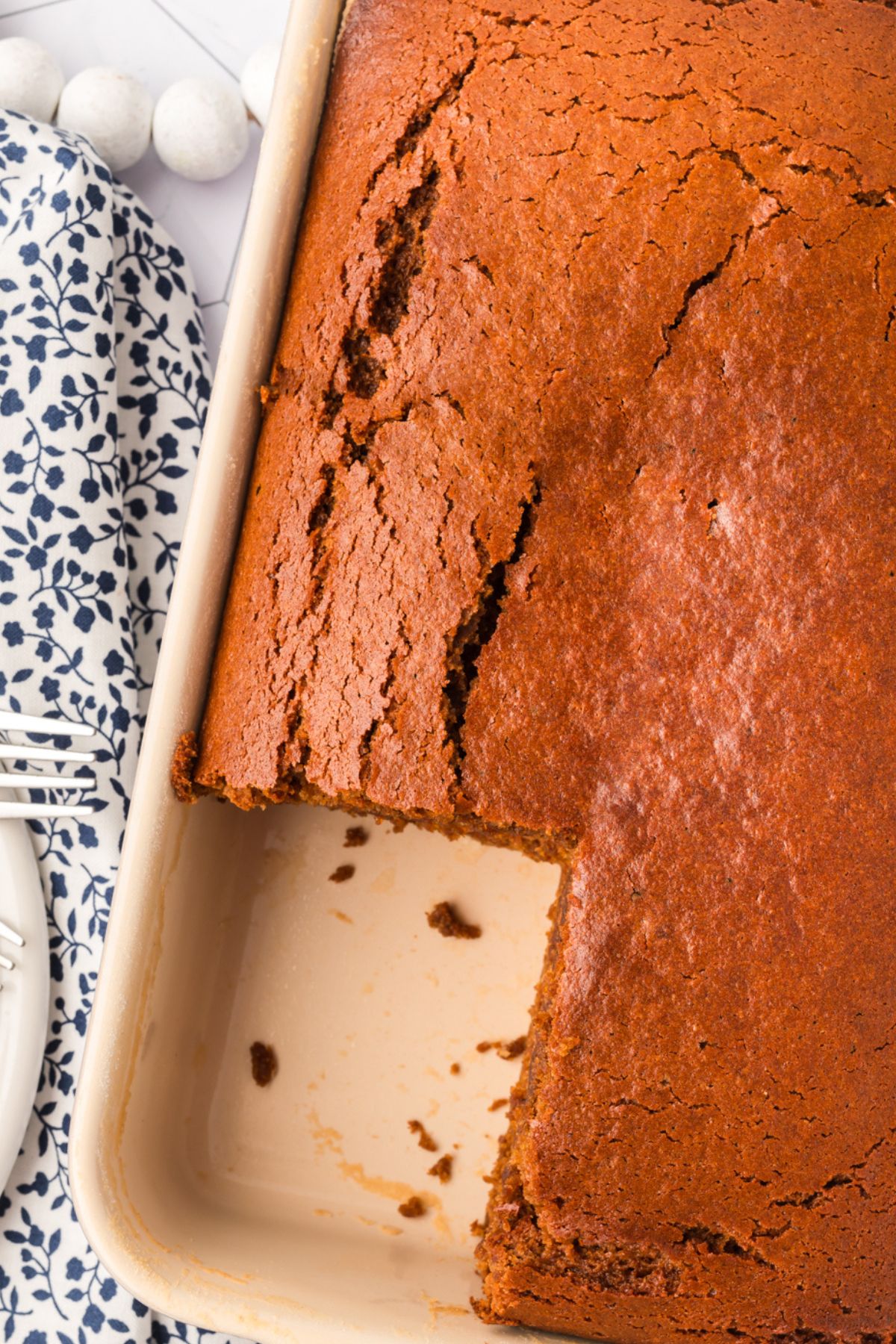 overhead view of gingerbread in pan.