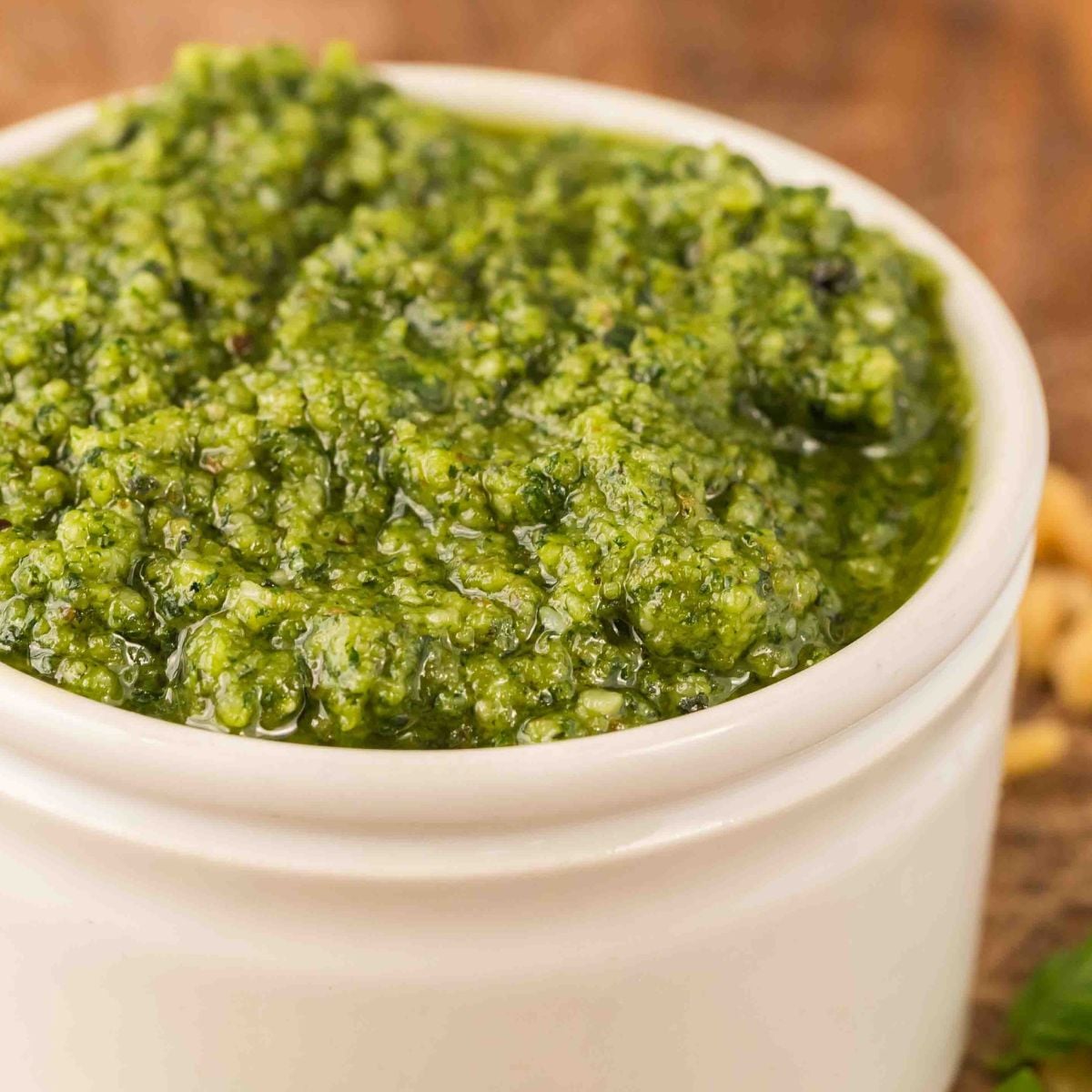 finished pesto in ramekin.