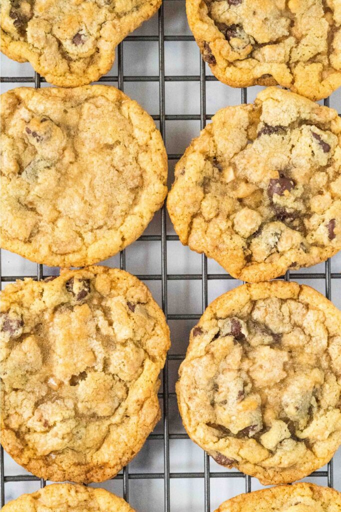 close up view of finished heath bar cookies