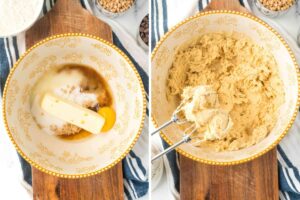 butter, eggs, and sugar in mixing bowl