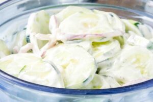 bowl of finished creamy cucumber salad