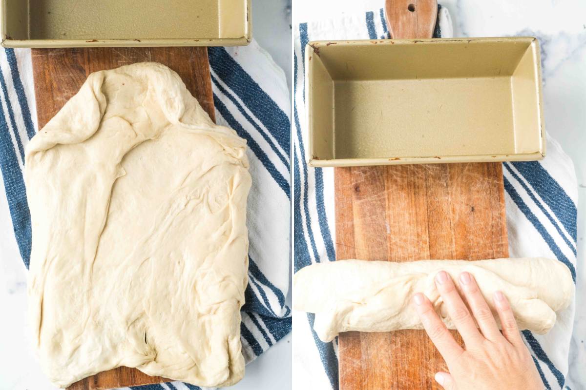 process photo of rolling dough into log.