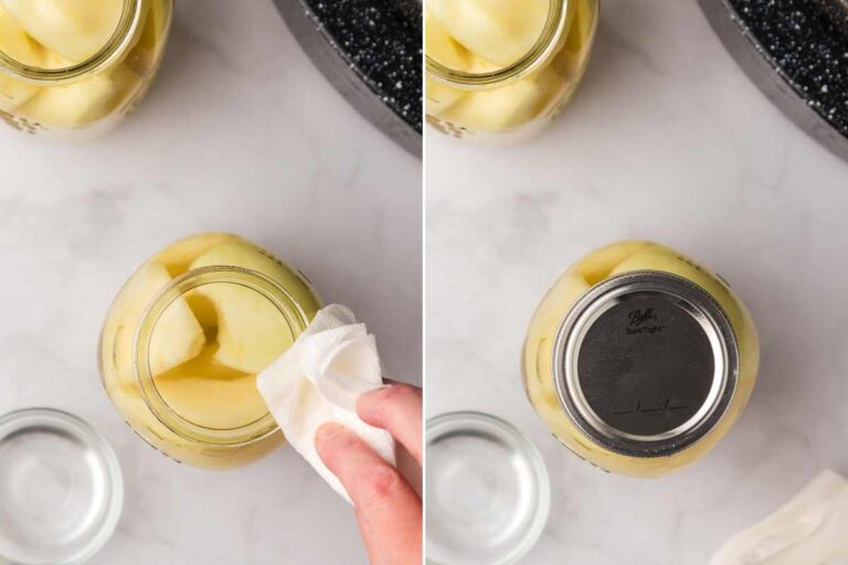 wiping jar lid and placing lid on top.
